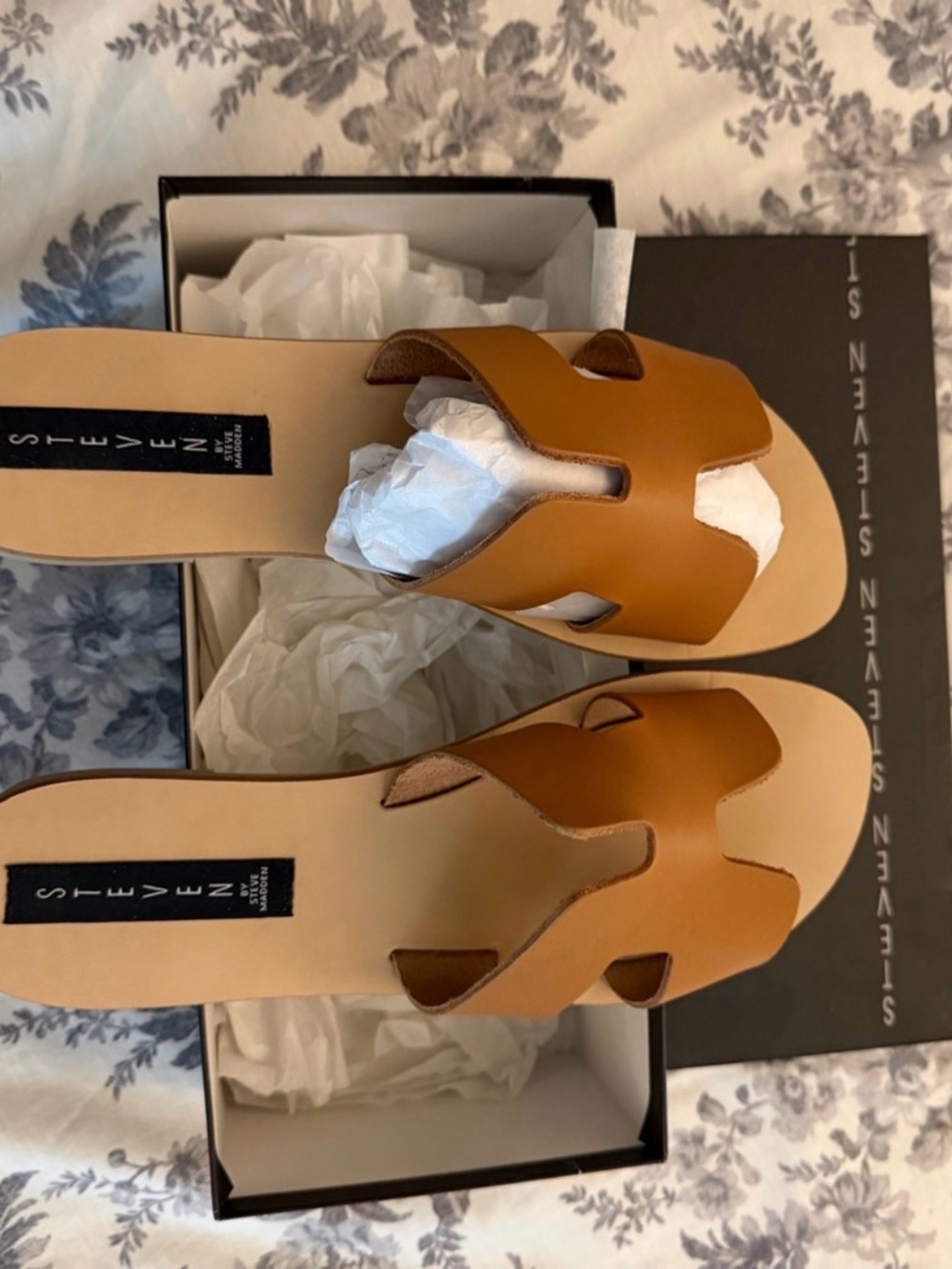 Steve Madden Tan Cognac Leather Slide Mules size 9.5 narrow
